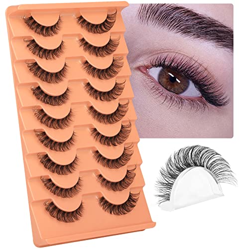 Lashes Natural Look False Eyelashes Wispy Natural Lashes That Look Like Extensions Fluffy D Curl Strip Eye Lashes Short Cat Eye Russian Fake Eyelash 9 Pairs #TOP1