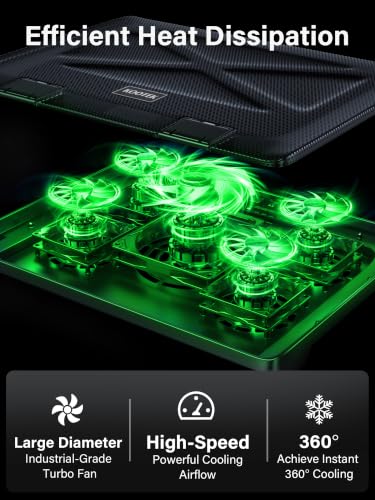 Image of Kootek Laptop Cooling Pad, Laptop Cooler with 5 Quiet Fans for 12 inch-17 inch Computer PC Notebook Gaming Laptop Fan, Height Adjustable Laptop Cooling Stand Laptop Accessories, Green
