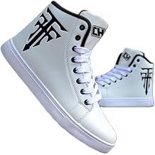 Men White High Top Sneakers for Casual Black Pu Leather Fashion Shoes for Men,Lace-up Suitable for Outdoor, Campus, Walking, Street, Jogging, Travel