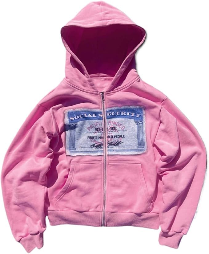 Crancious Y2k Oversized Graphic Hoodies Unisex Grunge Zip up Hoodie Cute Hoodies for Teen Girls and Boys 2000s Emo Clothes (PINK,Medium)