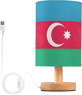 CHIFIGNO Azerbaijan Flag Table Lamps with USB Ports - Bedroom Table Lamp with Round Linen Fabric Shade for Living Room, Dorm, Home Office (LED Bulb Included)