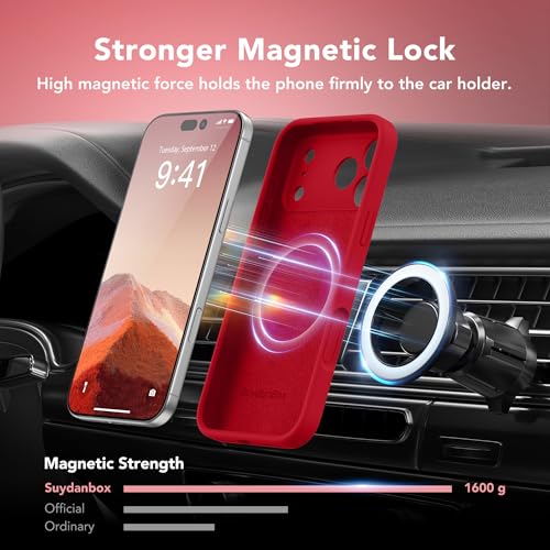 Image of Magnetic for iPhone 17 Pro Max Case, Compatible with MagSafe, [Full Camera Protection][Screen Protector] Silicone Shockproof Protective Phone Case for iPhone 17 Pro Max 6.9 inch, Deep Red