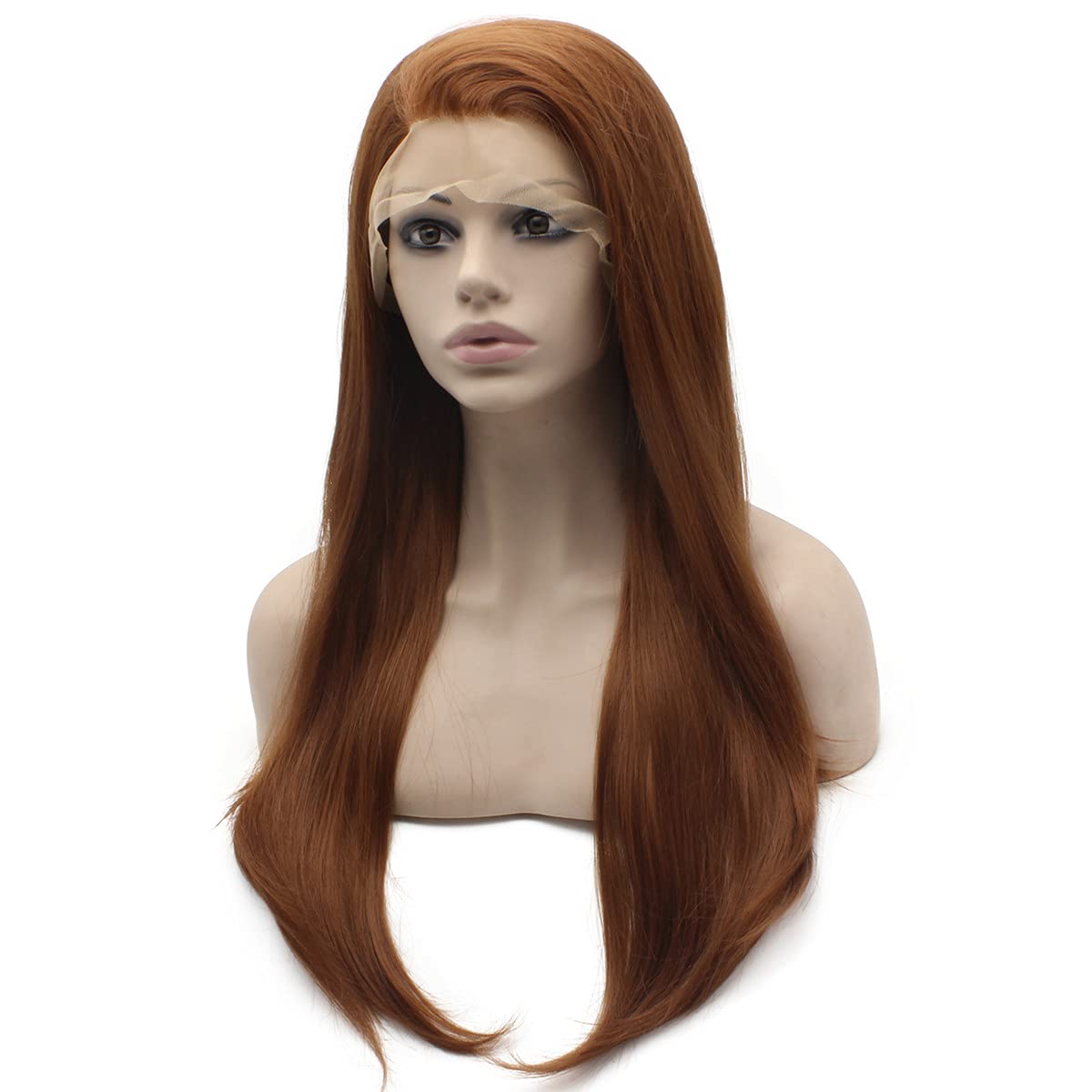 MX angel 24inch Long Straight Auburn Heat Resistant Synthetic Lace Front Wig