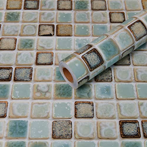 Fantasnight Mosaïque Papier Adhesif pour Meubles Décoration Papier Peint Imperméable Vert 40X300 cm Décorative Salle de Bains Cuisine 2D Cover