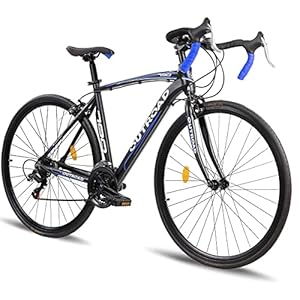 700C Wheel 21/14 Speed Road Bike with Light Weight Aluminum Alloy Frame, Commuter Bicycle with Dual Disc Brakes for Men and Women, Adult Faster Racing Bike, Red/Blue