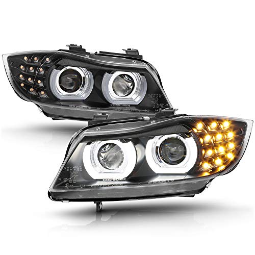 ACANII - For [Halogen Model Only] 2009-2011 BMW E90/E91 328i 335i Sedan Black Housing LED 3D Halo Projector Headlights