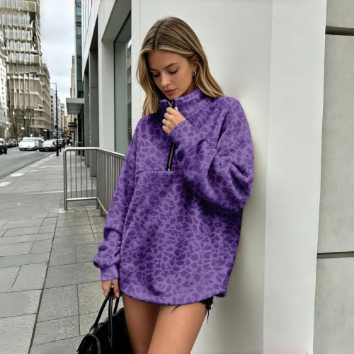 Quarter Zip Pullover Women Leopard Flannel Sweatshirt Trendy Pullover Tops - image 2