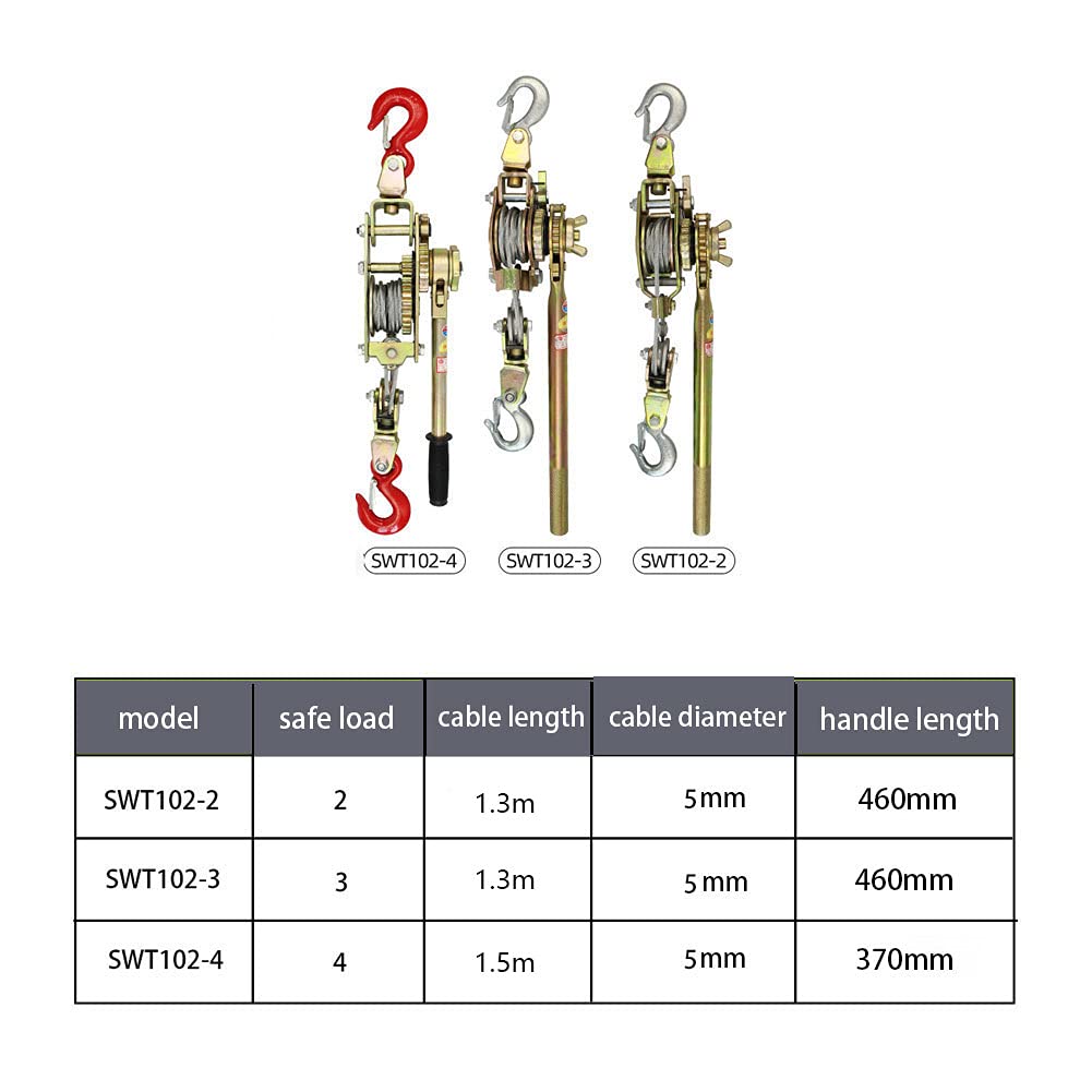 Argano Manuale, Verricello Cricchetto Manuale con 2 Ganci, Power Cable Puller con Fune in Acciaio da 1.3m/1.5m, Argani a Leva Manuali per Stringere Il Cavo