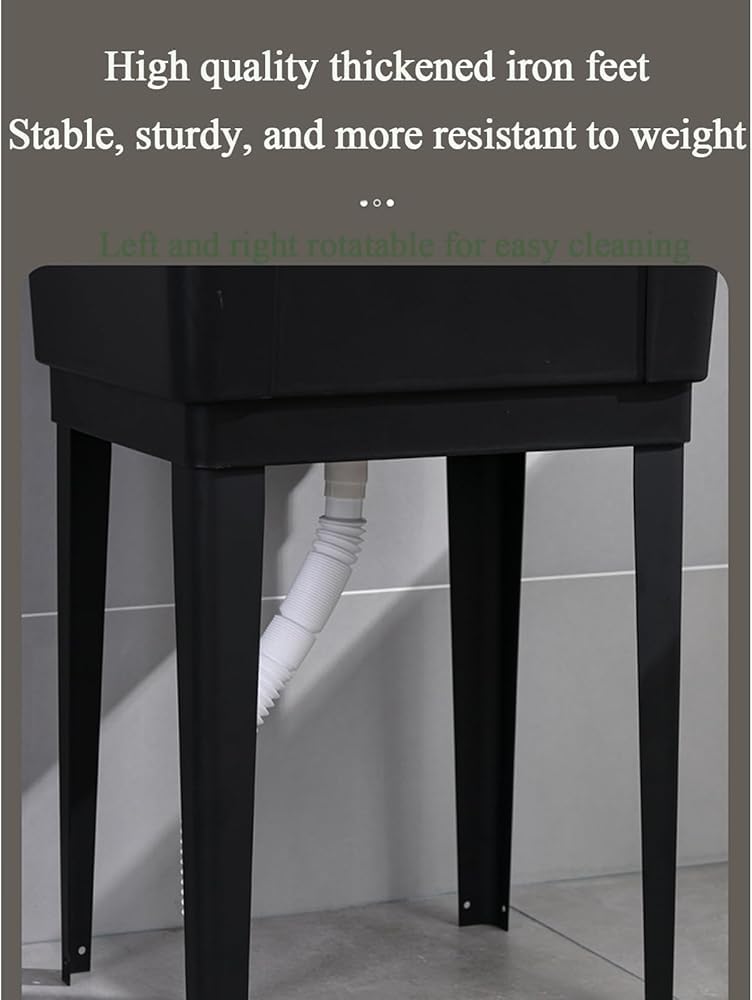 Lavandino autoportante in plastica resistente con rubinetto girevole e dispenser di sapone, grande stazione di lavaggio e drenaggio per lavanderia, cantina, garage (colore: bianco)