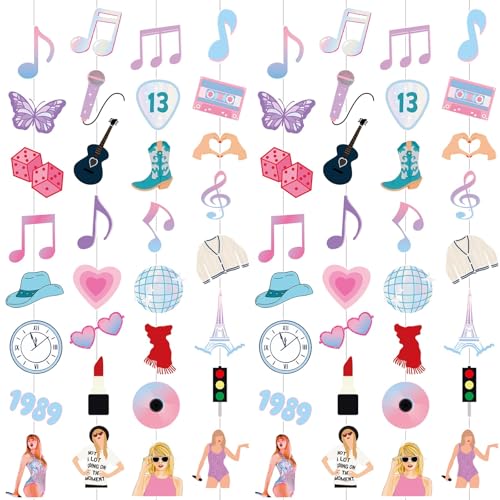 8PCS Music Garlands Banners, Pre-strung Singer Music Hanging Garland, Music Themed Party Decorations for Girls Women Backdrop Fans Birthday Bachelorette Baby Shower Bridal Shower