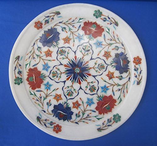 Marble Tray Plate Marquetry Mosaic Inlay Semi Precious Handicraft Ehs & Decor 10"Inch