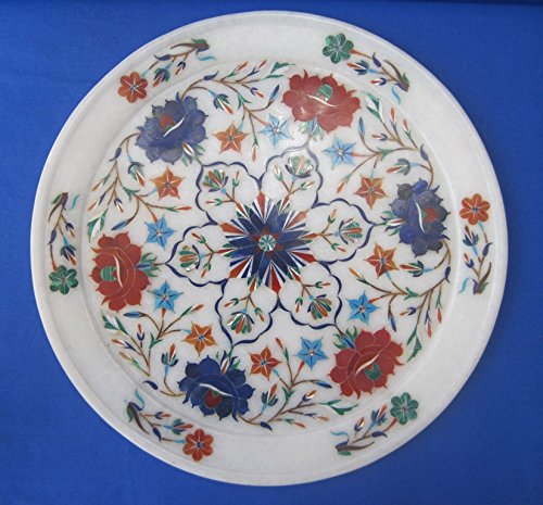 craftslook Marble Tray Plate Marquetry Mosaic Inlay Semi Precious Handicraft Ehs & Decor 10"Inch