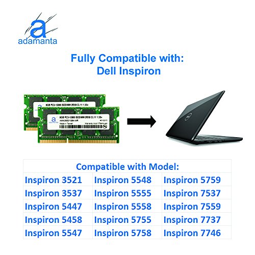 Image of Adamanta 16GB (2x8GB) Compatible for Dell Latitude 3550, 3450, 3350 DDR3L 1600Mhz PC3L-12800 SODIMM 2Rx8 CL11 1.35v Notebook Laptop Memory RAM Upgrade PN SNPN2M64C /8G