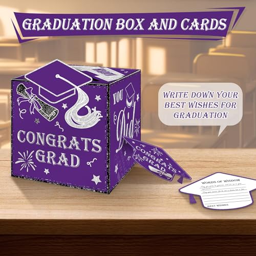 Image of AYGXU graduation card box 2026 with 30pcs graduations cards,Graduations party Decorations,graduation box for gifts and Cards,graduations money box,Graduation Party Supplies-purple box