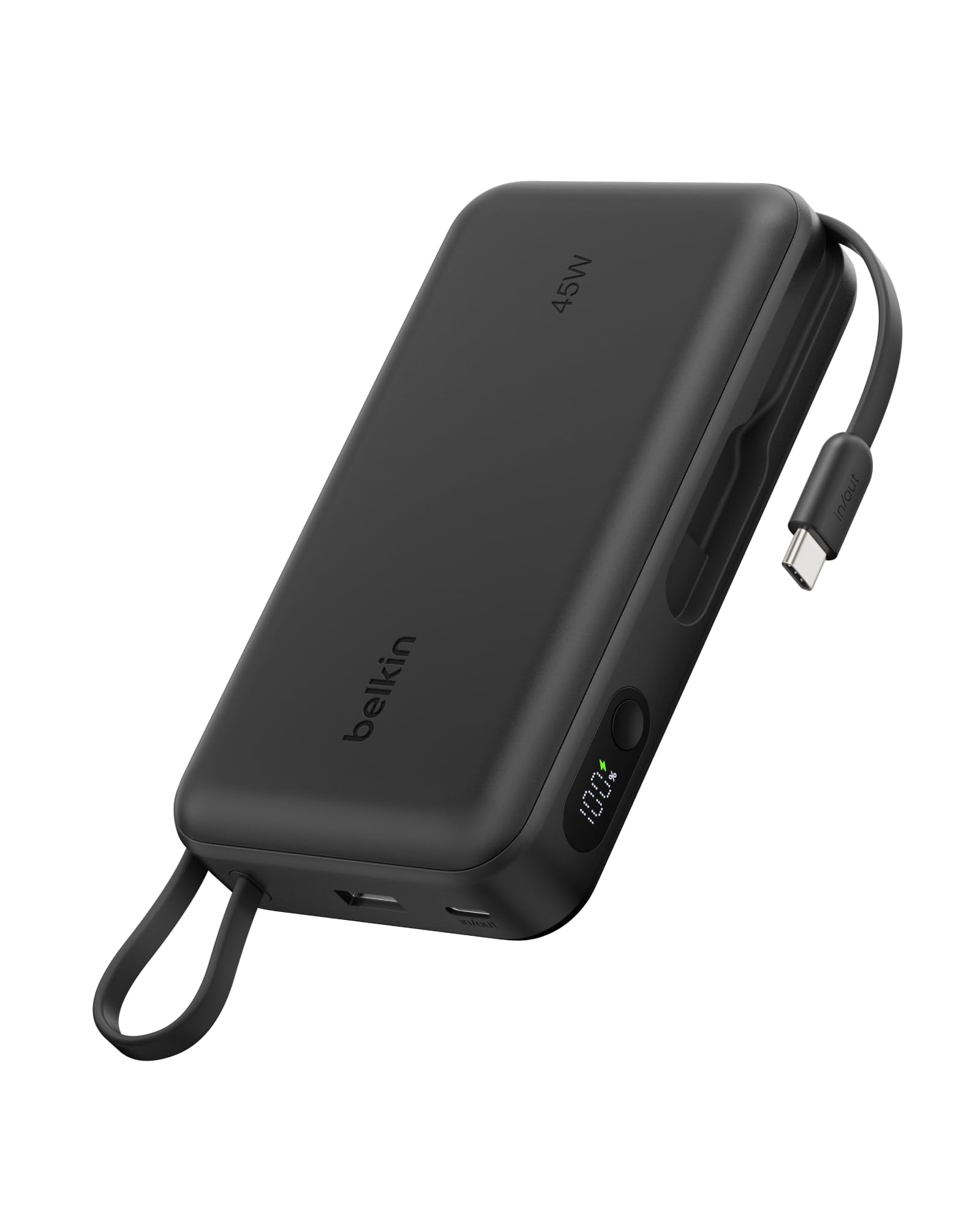 Belkin UltraCharge Powerbank 20 000 mAh, Kabel USB-C, Wyświetlacz – Czarny | Powerbank 20 000 mAh, Ładowanie 3 Urządzeń (1 Port USB-C, 1 Port USB-A, Kabel USB-C), 45 W, Wstępnie Naładowany, Wyświetlacz