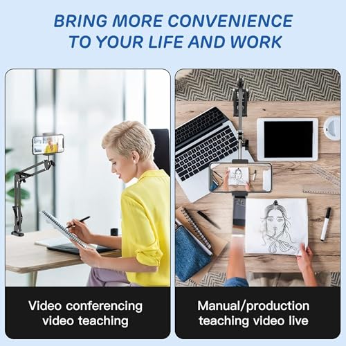 Image of Overhead Tripod for Mobile - Overhead Video Stand Phone Holder - Mobile Stand for Video Shooting - Table Tripod for Cooking, Art, Drawing - Phone Stand for Desk Video Recording (Black) (Black)