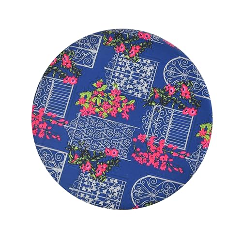 Image of NACIA Printed Ottoman Stool Set of 2 | Soft Cushioned Velvet Pouf Footrest with Wooden Legs | Decorative Seating Stool for Bedroom Living Room Home & Office (16x16x17 Inch, Blue Door)