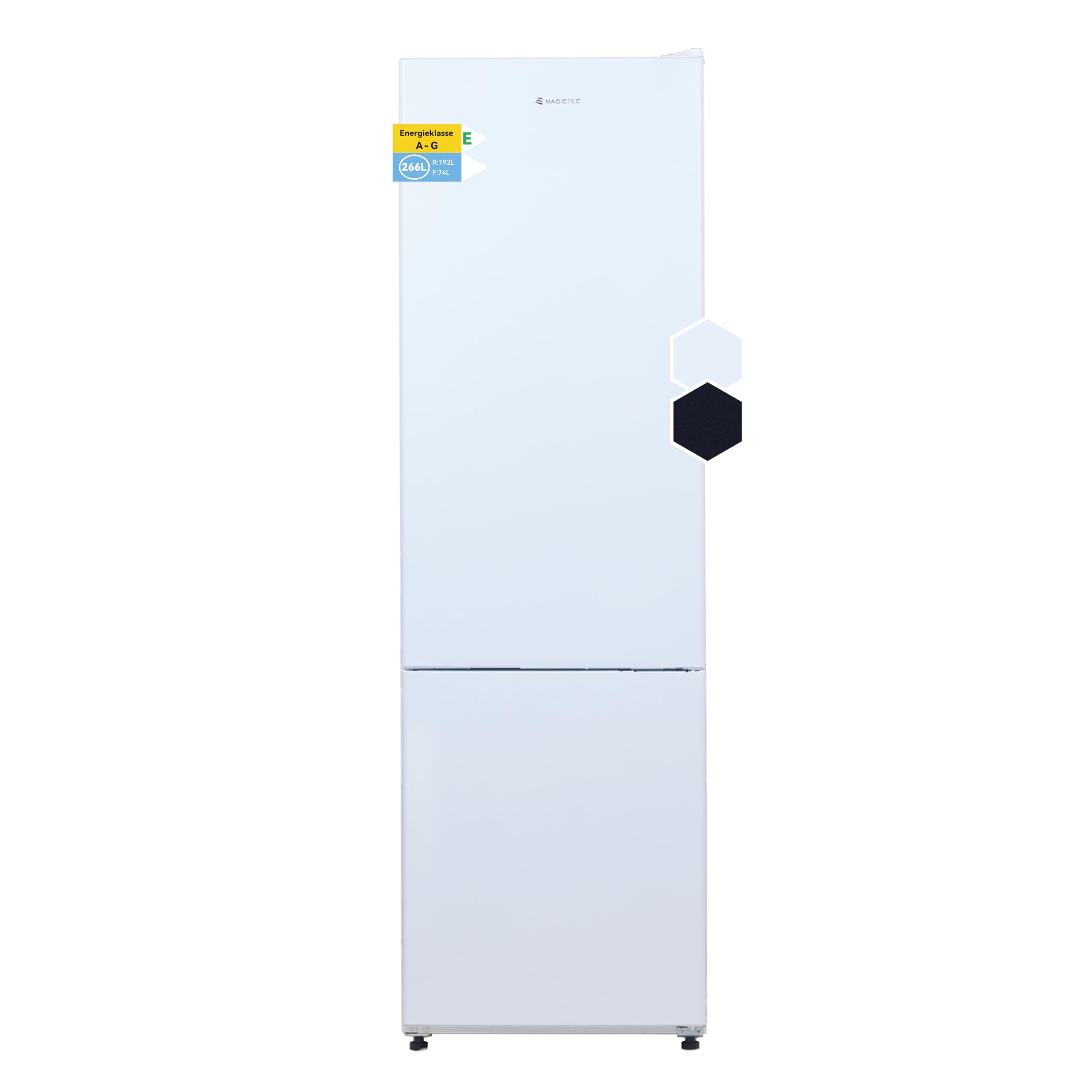 magictec MDRF266 Freistehender Kühlschrank mit Gefrierfach | 266L(192L/74L) | Kühl-Gefrierkombination | Low-frost | LED-Beleuchtung | Weiß