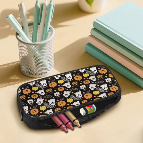 Image of Pencil Case, Pen Pouch Bag for Kids Students School Supplies | Ghost Pumpkin Pattern,polyester fabric,wear-resistant and easy to clean,zipper design gift for boys and girls