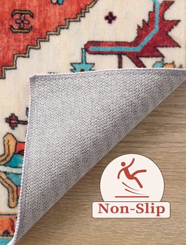 SERISSA Boho Washable Runner Rug, 2'6"x10' Rug Runner Non-Slip Vintage Orange Hallway Kitchen Runner Rug Ultra Soft Print Distressed Tribal Floor Carpet Runner for Bedroom Bathroom Laundry Room