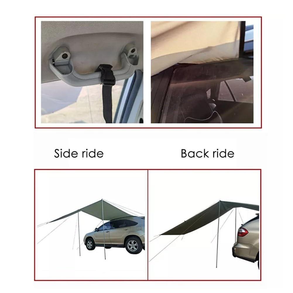 Auvent latéral de voiture, 300 x 150 cm, 210D Oxford imperméable, tente de toit pour camping, vert kaki, avec poteaux réglables et sac de transport