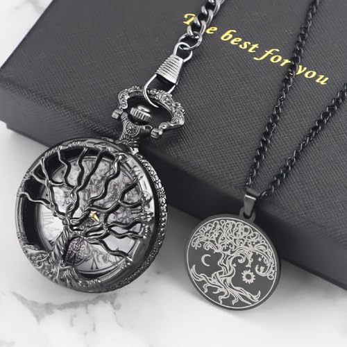 Reloj de bolsillo con árbol de la vida vintage de cuarzo para trajes de caballero 3