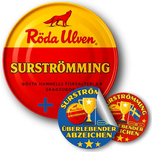 Surströmming Original inkl. 2x Überlebender-Abzeichen - Schwedischer Stinkefisch in der Dose - Sürstrüming Fish 400g/300g