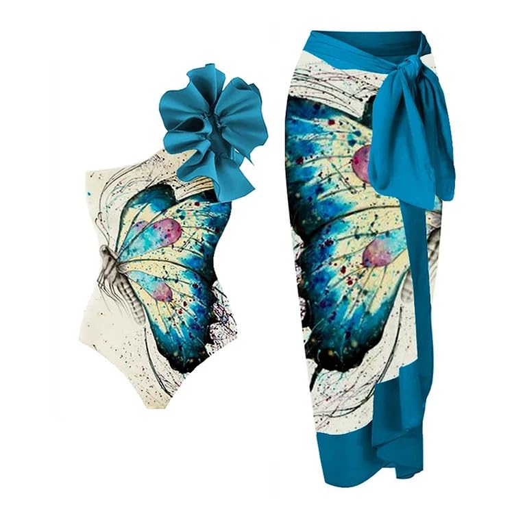 Image of AARAM Stylish Premium Women's One Piece Swimsuit with Cover Ups Wrap Skirt Sarong Retro Floral Print Monokini Tummy Control Swimwear, Printed Swimming Costume for Women Beach Wear