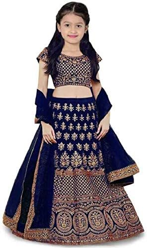 eneric Girl's Satin Semi-Stitched Lehenga Choli (FP_blue_choli_003_Blue_Free Size)