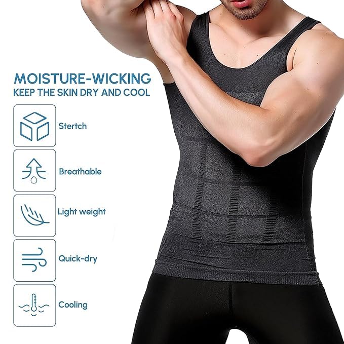 Abisco Tummy Tucker Vest for Men Tummy Control Undershirt Abdomen Slim Stretchable Compression Tank Top, Slimming Body Shaper for Gym, Workout (in, Alpha, L, Regular, Standard, Black) - Image 5