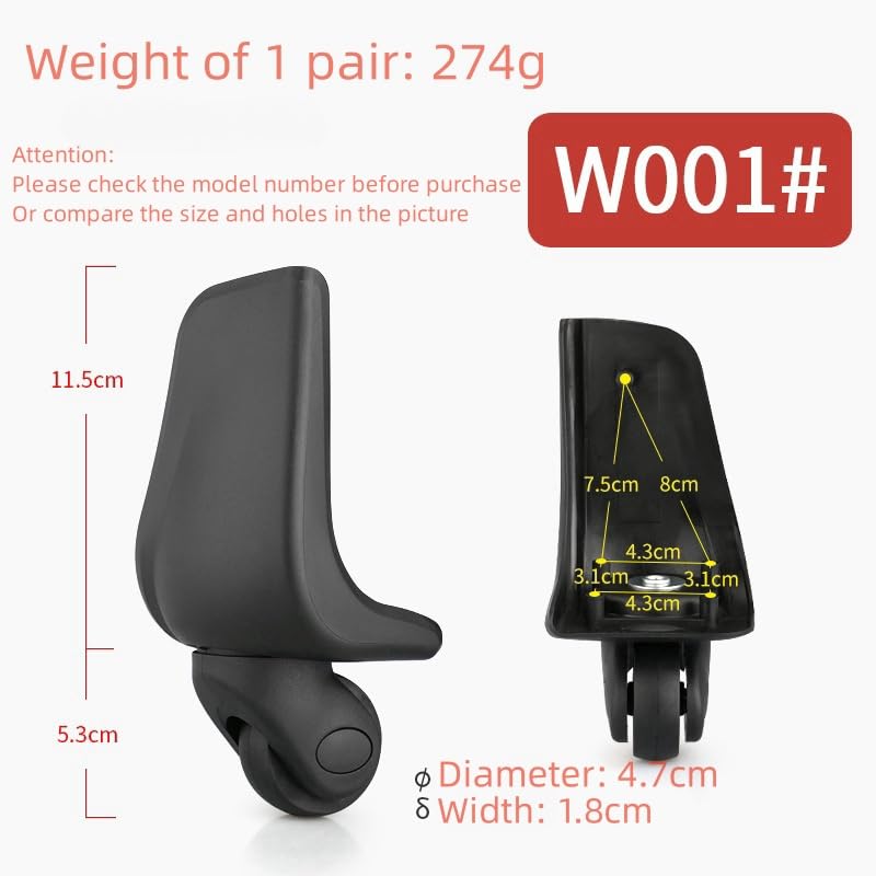 Liaozy888 Replacement Luggage Wheels W001# (Di Long) Spinner Wheels Replacement for DIY (A Pair Back Wheel/Set)