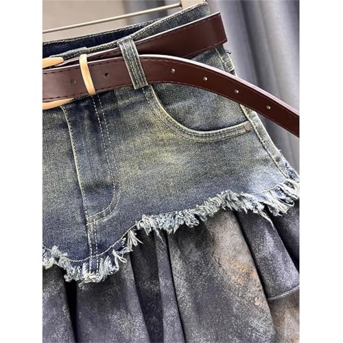 Women's Spliced Denim Mini Skirt High-Waisted Slimming A-Line Jean Short Skirt3