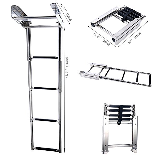 Amarine Made 4-Step Stainless Steel Under Platform Slide Mount Boat Boarding Telescoping Ladder