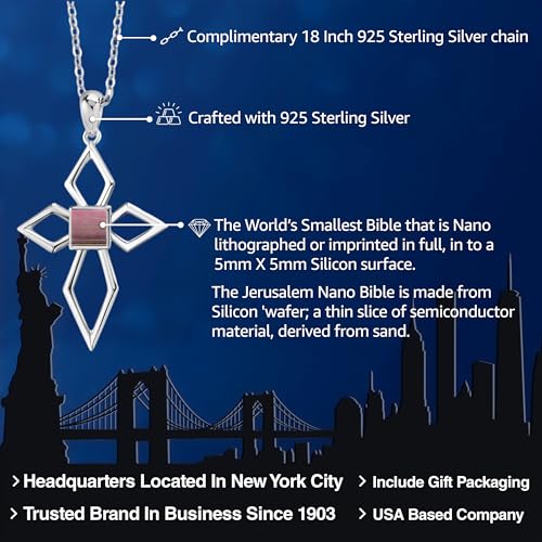 Gem Stone King Keren Hanan 925 Sterling Silver Cross Pendant Necklace with Jerusalem Nano Bible New Testament and 18 Inch Silver Chain2