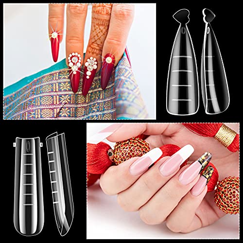 240 Pieces Poly Extension Gel Dual Nail Form Stiletto Nail Molds Coffin False Nail Extension Form With Dual-Ended Nail Brush Nail File 5 Pieces Nail Form Clips For Manicure Nail Design Salon Home Diy #TOP6