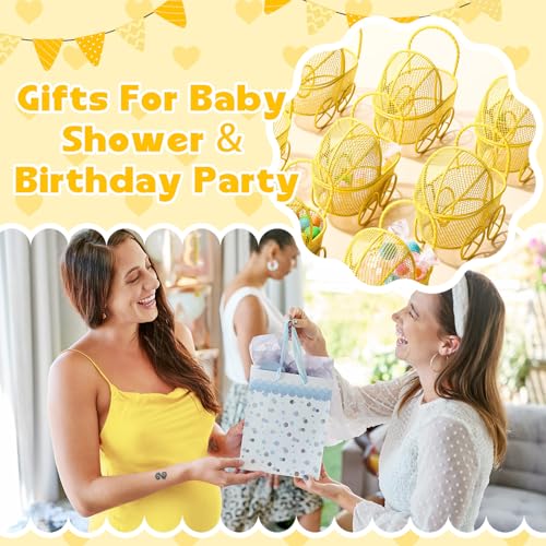 Image of Threehoney 12 Pcs Baby Shower Mini Carriage Decoration Yellow Bee Color Metal Wired Fillable Candy Stroller Baby Shower Table Centerpiece for Guest Gender Reveal Wedding Party Favor Gift