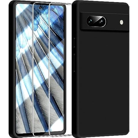 JTWIE [3 in 1 for Google Pixel 7A Case, with Screen Protector, [Upgraded Enhanced Camera Protection][Microfiber Lining] Shockproof Liquid Silicone Phone Case for Google Pixel 7A. (Black) Cover