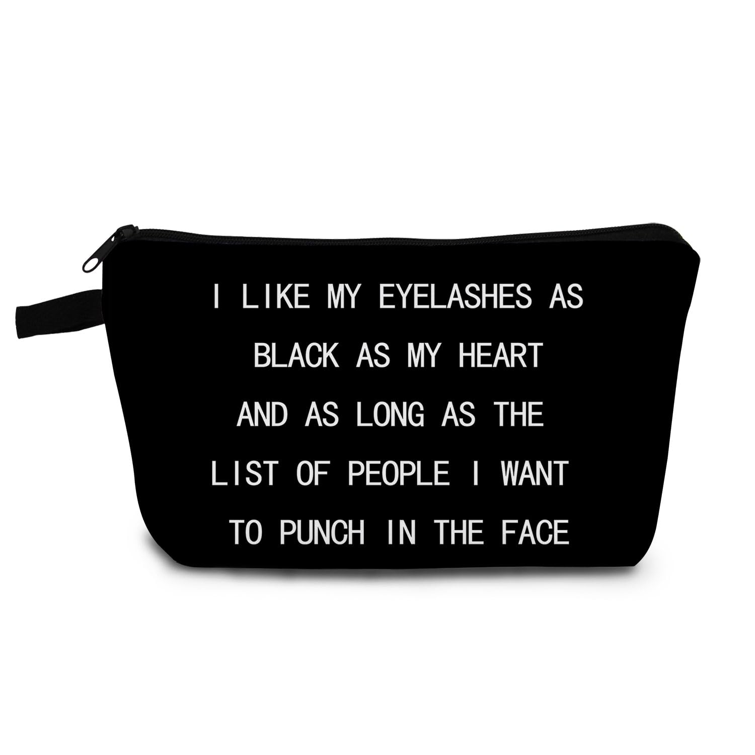 YULUENZE Funny Quote Makeup Bag Like My Eyelashes Organizer Bag Toiletry Zipper Pouch Black Heart Cosmetic Bag Birthday Gift for Makeup Artists Women