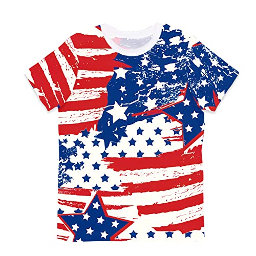 Deerose Kids Striped Shirts Short Sleeve Boy Girls July 4th Patriotic Tee Top 3-14 Years