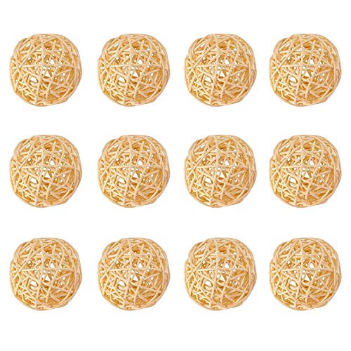 Worldoor 12 Pieces Wicker Rattan Balls Decorative Orbs Vase Fillers for Craft, Party, Valentine's Day, Wedding Table Decoration, Baby Shower,