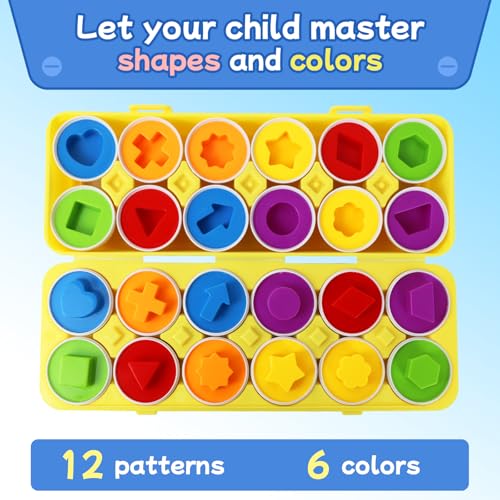 Image of Tinabless Matching Eggs Toys 12 pcs Set Color & Shape Recoginition Sorter Puzzle for Toddlers, Christmas Easter Travel Game Early Learning Educational Gift for Year Old Kids