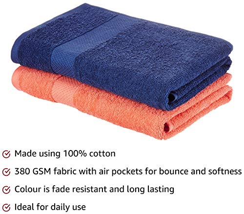 Image of Amazon Brand - Solimo Cotton 2 Piece Bath Towel Set, 380 GSM (Twilight Blue, Coral Pink) 100% Cotton 4 Piece Hand Towel Set, 500 GSM (Sepia Brown and Baby Pink)