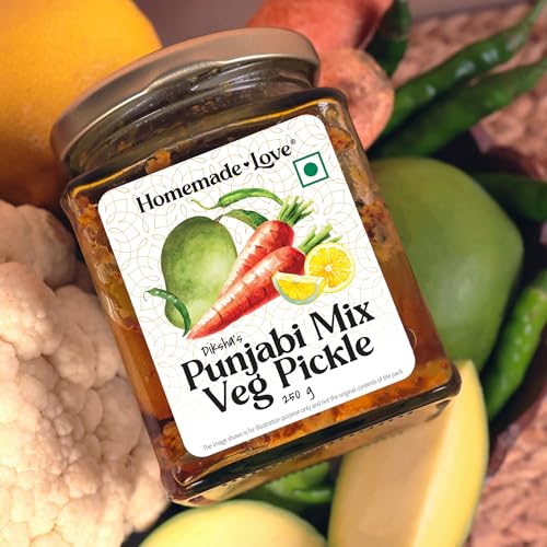 Image of Homemade Love Punjabi Mix Vegetable Pickle in Mustard Oil (250g) | Premium Homemade Pickle crafted with mix of Carrots Raw Mango Green Chilli Lemon and Seasonal Vegetables | No Artificial Preservatives | Tangy & Spicy homemade achar