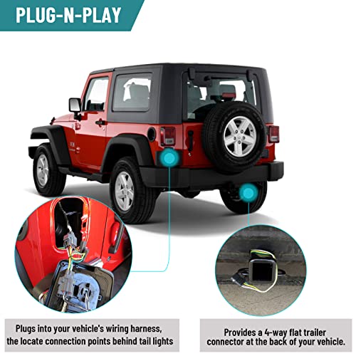 Mecmo 4-Way Flat Trailer Wiring Harness For 1998-2006 Jeep Wrangler Tj, 55363 Tow Trailer Hitch Wire, Play And Play T-Connector Towing Harness Trailer Light Plug For Jeep Tj - 81 Inches #TOP5