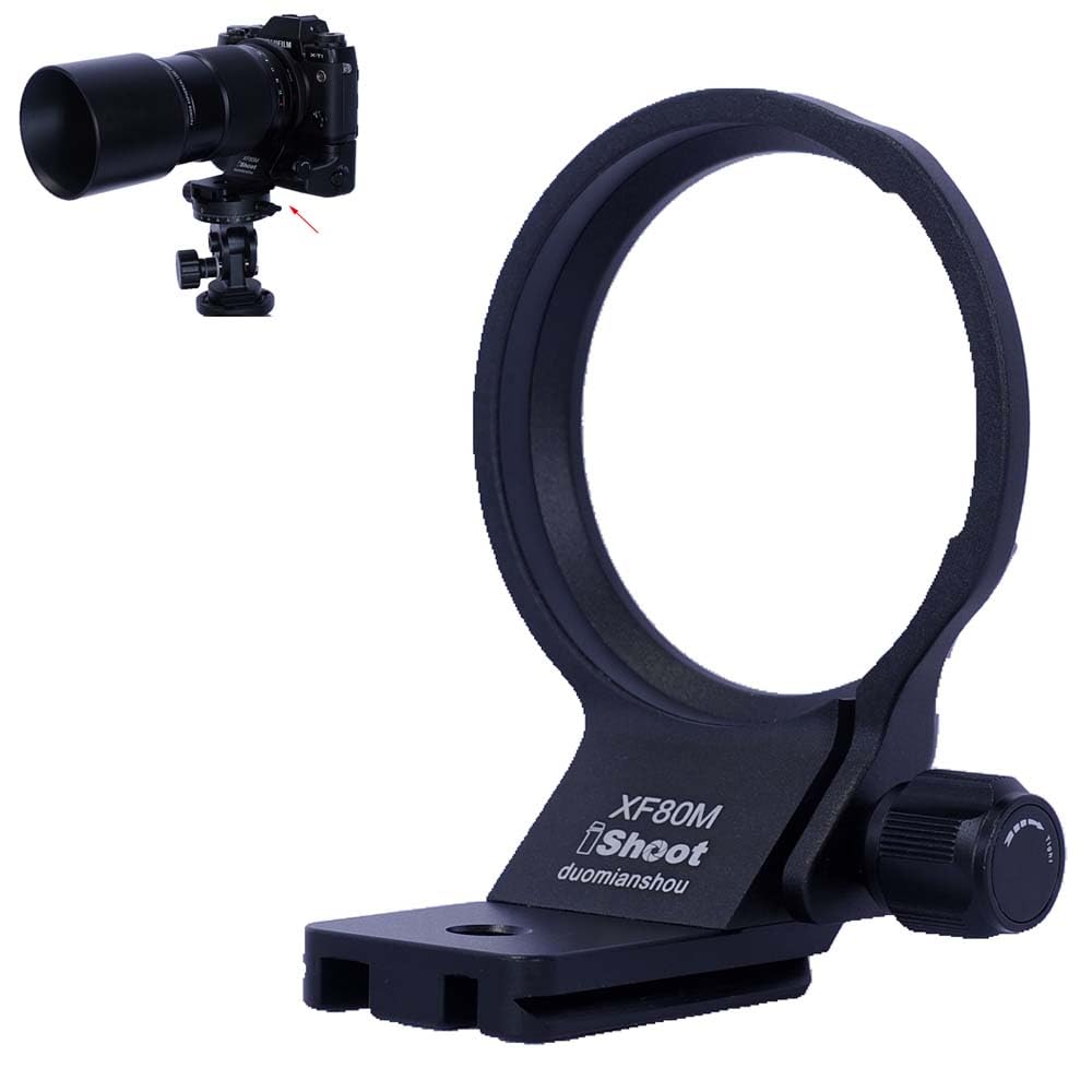 iShoot Objektivkragen Unterstützung Stativ Mount Ring kompatibel mit Fuji XF 80 mm F2.8 R LM OIS WR Makro, Halterung unten Arca-Swiss Fit Schnellwechselplatte für Arca-Stativkopfklemme