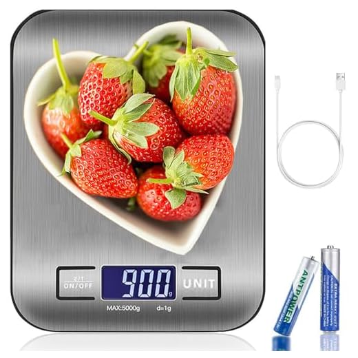 Báscula Cocina Digital USB Recargable, Báscula de Acero Inoxidable con Pantalla LCD para 10kg/22 lbs, Balanza de Alimentos Multifuncional para Cocina (Incluye 2 Baterías AAA) (USB-10KG- Plateado)