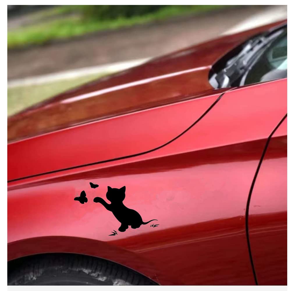 Adesivo Auto Gatto Con Farfalle Nero - 15x11.5 Cm, Materiale PET Riflettente, Per Auto, Moto, Pareti - Foto 5