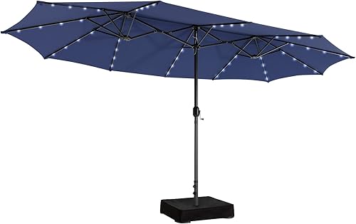 Miniatura 9 de Giantex Paraguas grande de 15 pies para exteriores de doble cara, 48 luces solares, panel solar de carga automática, sombrilla de patio extragrande