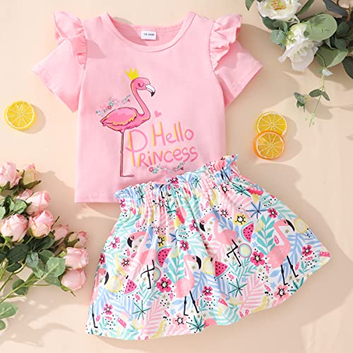 Image of Akyzic Little Girl Skirt Outfit Two Piece Spring Summer Outfit Butterfly Dress Cat Print Skirt Toddler Girl Outfit Set
