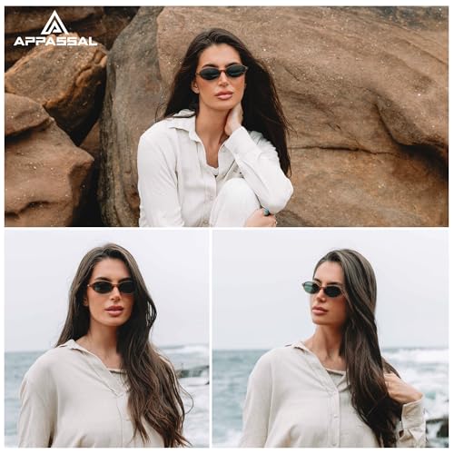 Retro Small Oval Cat Eye Sunglasses for Women 90s Sunnies Lightweight Narrow Shades Trendy Sun Glasses AP37352